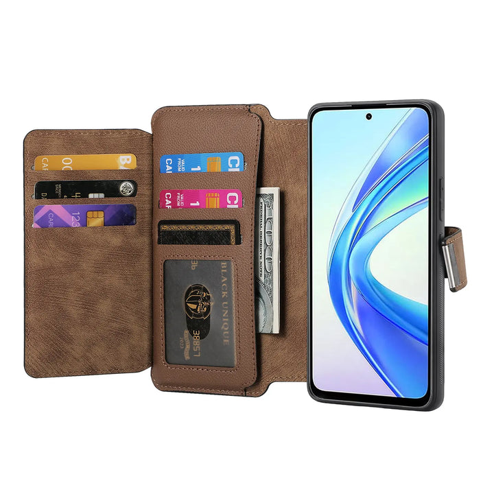 Zipper Flip magnetic suction detachable Back Cover For Honor X7b Card slot wallet shockproof Phone Case For Honor X7b 6.8 inch