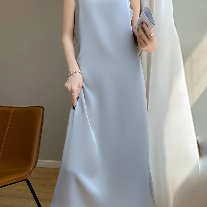 Silk High-Grade Dress New Spring/Summer Sleeveless V-Neck Dress Vest Slip Skirt Silk White With High-Grade Temperament RW D13