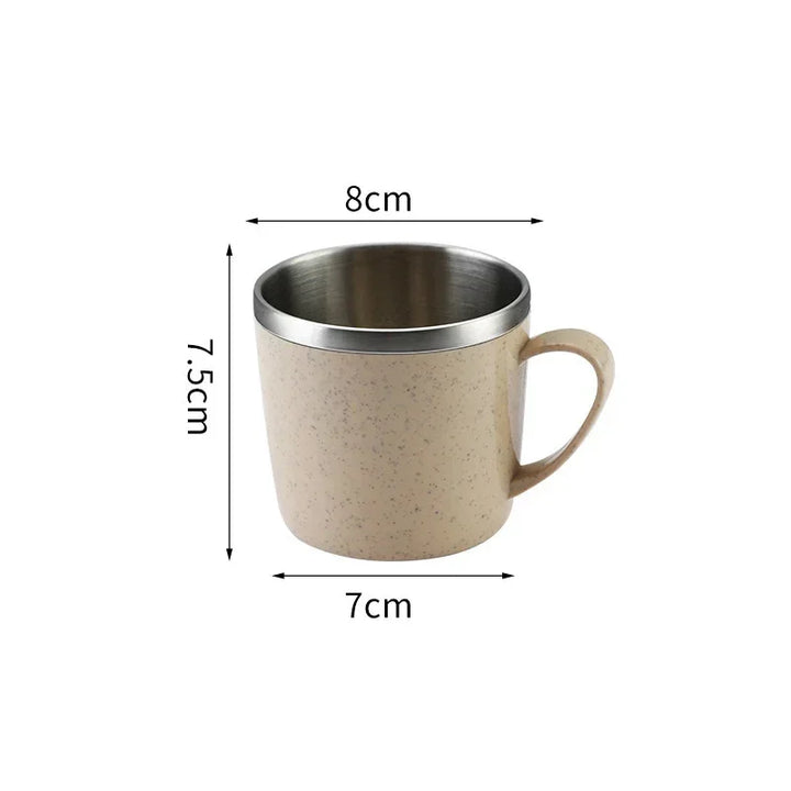 1PC Household Anti-scalding and Anti-falling Coffee Milk Cup Tea Cup Stainless Steel Straw Element Small Water Cup