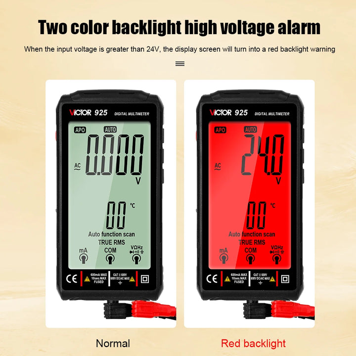 Victor 925 Digital Multimeter Full Screen 10000 Counts LCD Display NCV Diode 500mAh Lithlum Battery Frequence New Smart Tester