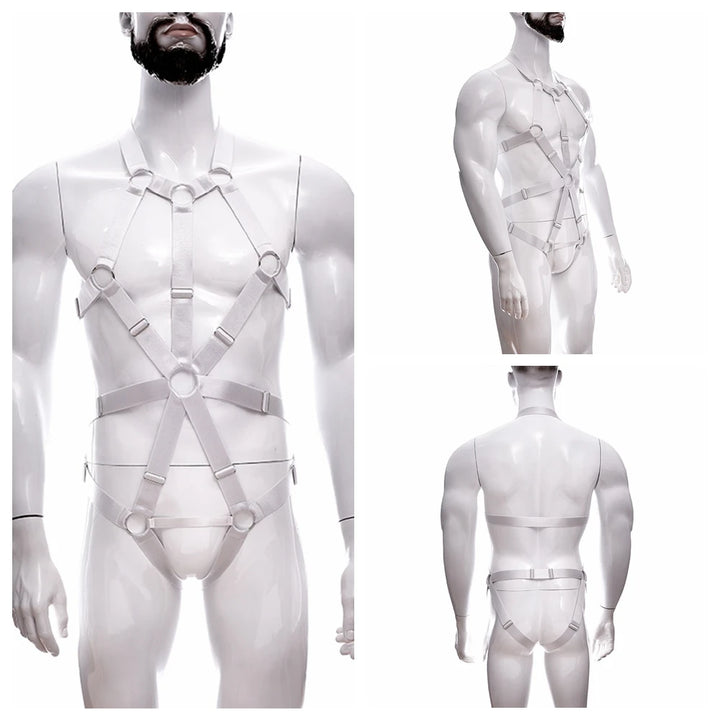 Male Full Body Harness Cage Adjust Set Mens Gay Hollow Elastic Bondage Harness Sexy Lingerie Fetish Nightclub Costume