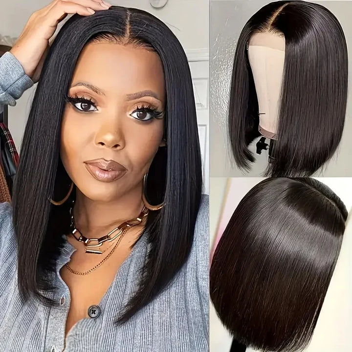 Bob Wig For Women Human Hair Wigs 180% Density Black Short Straight Bob Wig 4x4 Lace Wig 100% Remy Human Hair