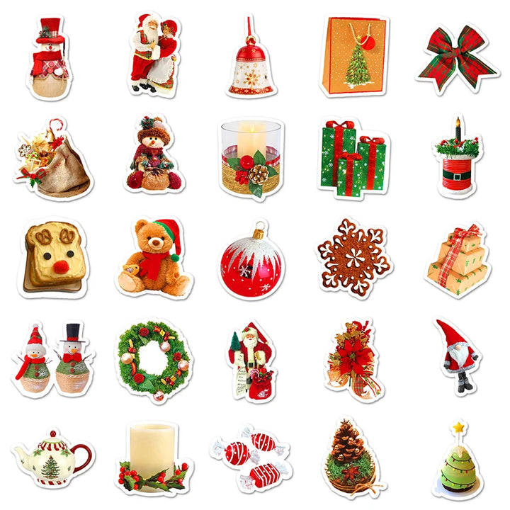 50Pcs Cute Cartoon Christmas Stickers DIY Scrapbooking Gift Decals PVC Waterproof Sticker For Laptop Phone Water Bottle Decor