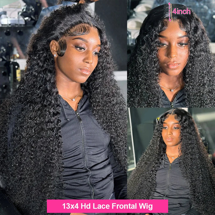 32 Inch Curly human hair lace frontal wig 13x4 13x6 Deep Wave HD Transparent lace front human hair wig For Women