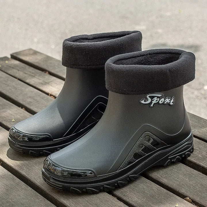 Men's Rain Boots Outdoor Fishing Boots Fashion Waterproof Kitchen Rubber Shoes Non Slip Work Botines Winter Warm Men Ankle Boots