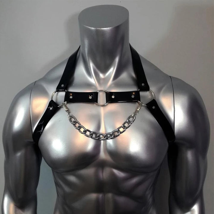 Men's Gothic Leather Chest Harness  Sexy Strappy Clubwear Costume  PU Body Straps Lingerie  Interest Buckles Detail