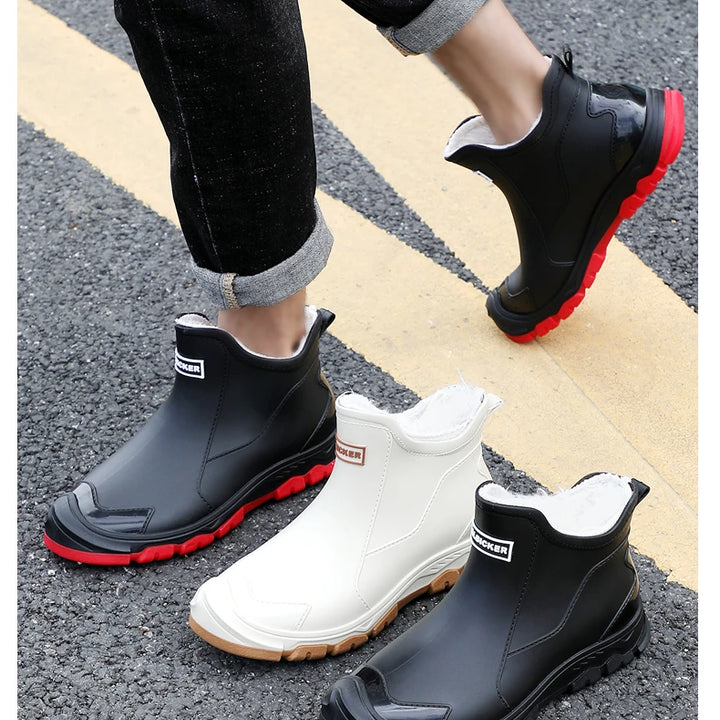 New Winter Cotton Mans Shoes Casual Men's Rain Boots Pvc Waterproof Rubber High Quality Mens Chef Fishing Shoes Size Plus 39-48