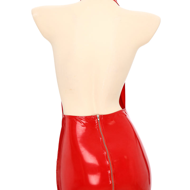 Women Wet Look PVC Leather Club Bodycon Dress Latex Rave Party Costume Hot Deep V Neck Backless Mini Dresses Carnival Clubwear