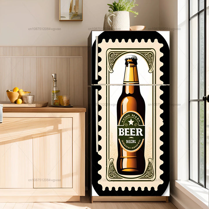 Beer Posters Kitchen Adhesive Fridge Door Cover Wallpaper Sticker Room Decoration Sticker PVC Waterproof and Oil proof Sticker