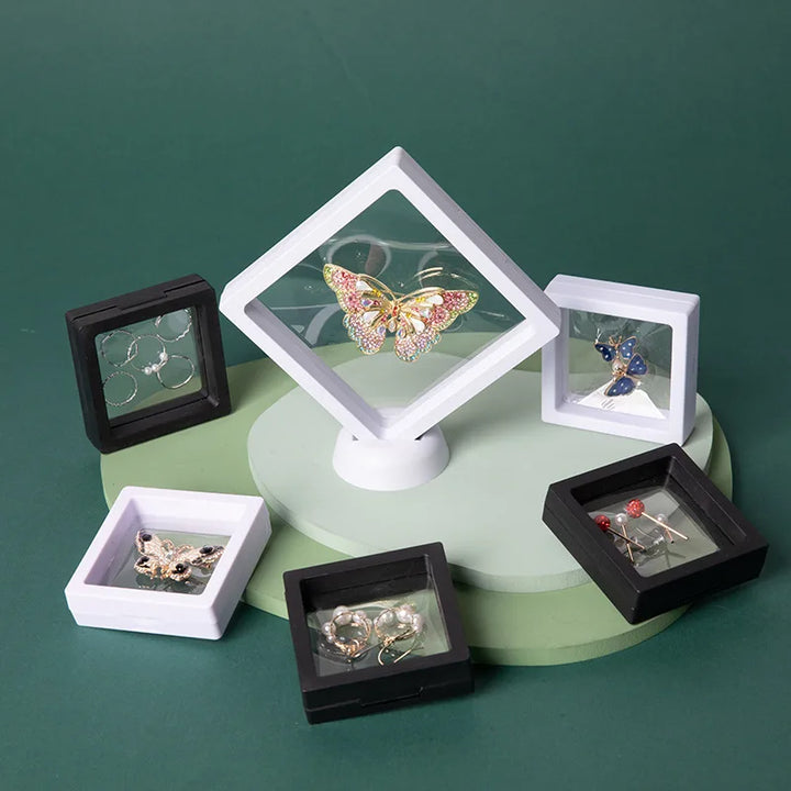 3D Floating Picture Frame Shadow Box Jewelry Display Stand Ring Pendant Holder Protect Jewellery Stone Presentation Case