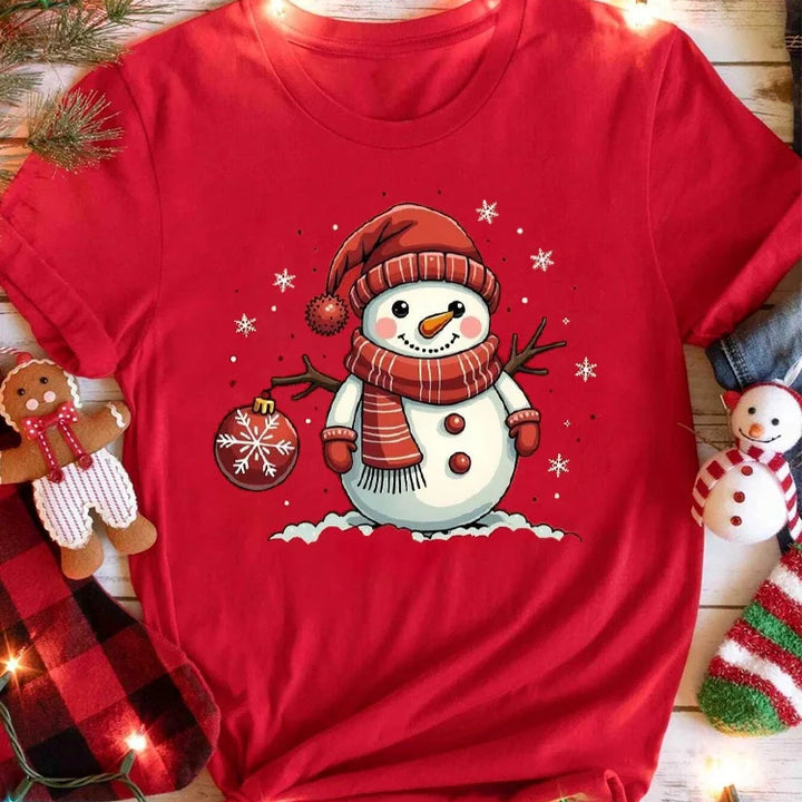 Casual Christmas Santa Claus T-Shirt for Women Loose Round Neck Short Sleeve Female T-shirt Tops Suitable for All Season