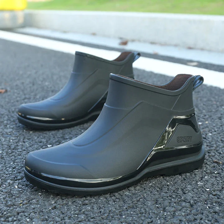 Men's Short Waterproof and Anti Slip Casual Rain Boots, Flat Bottomed Kitchen Rubber Shoes, Rain Shoes, Work Shoes