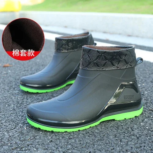 Men's Short Waterproof and Anti Slip Casual Rain Boots, Flat Bottomed Kitchen Rubber Shoes, Rain Shoes, Work Shoes