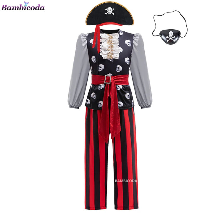 2024 Kids Girls Boys Caribbean Pirate Captain Costume Carnival Masquerade Party Children Girls Fancy Dress Cosplay Clothes