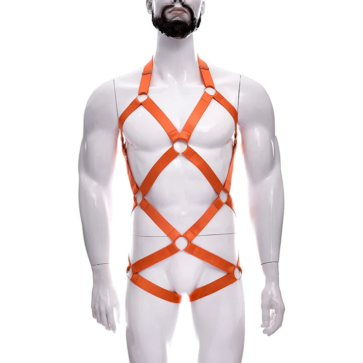 Male Full Body Harness Cage Adjust Set Mens Gay Hollow Elastic Bondage Harness Sexy Lingerie Fetish Nightclub Costume