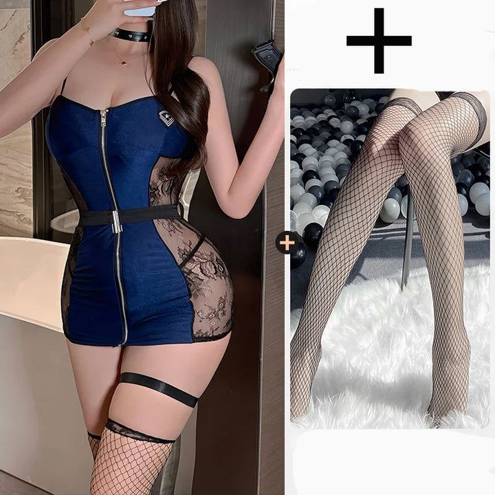 Sexy lingerie Deep V-strap police bag hip skirt with see through lace sexy. items Women's panties promotions 99% sales Sex shop