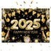 Happy New Year Banner 2025 6.88 X 4.92ft Black Gold New Years Eve Banner Happy New Year Decorations Holiday Wall Display For New