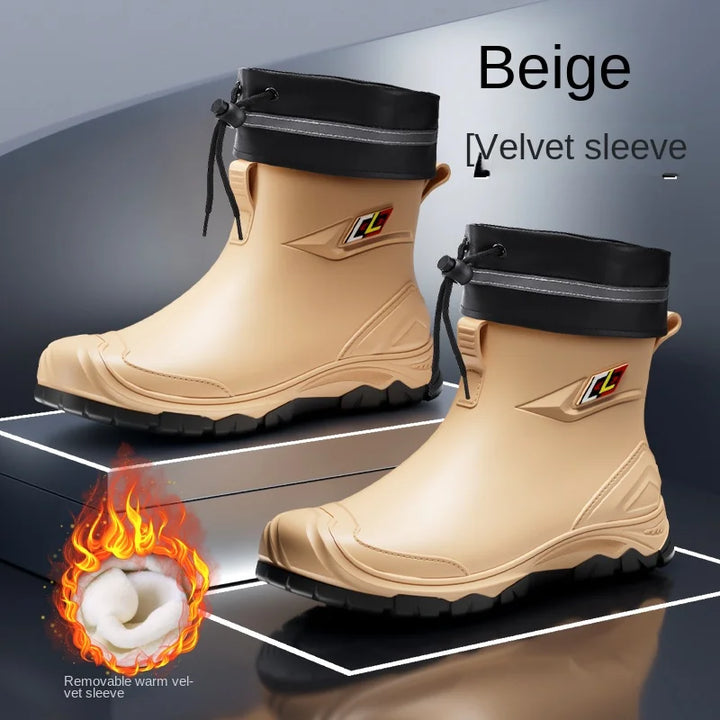 rain boots， for men,2024， new ，waterproof shoes, outdoor water boots, kitchen non-slip work rubber shoes, cotton warm rain boots