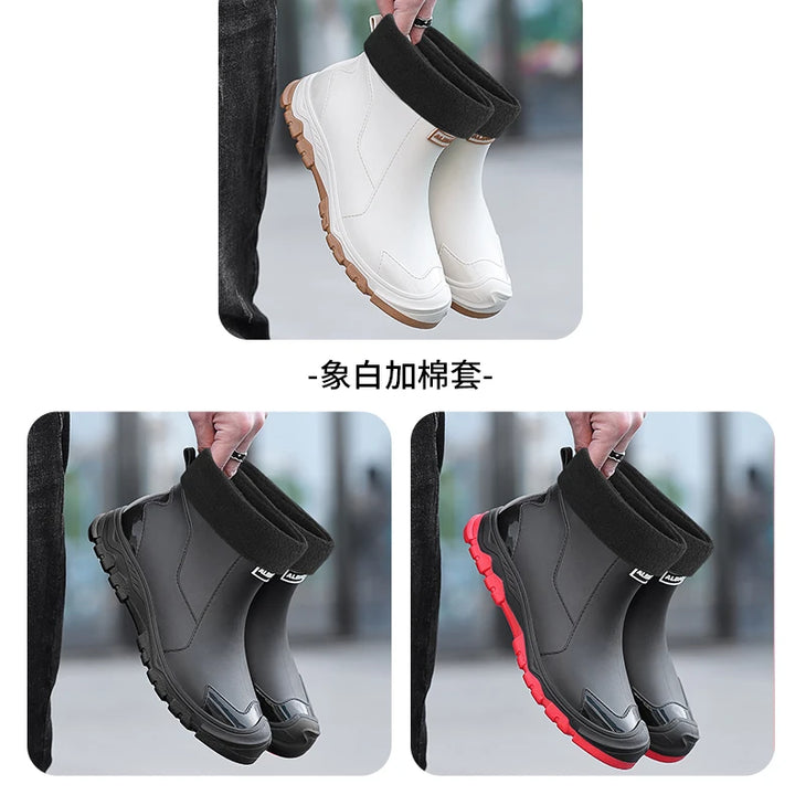 New Winter Cotton Mans Shoes Casual Men's Rain Boots Pvc Waterproof Rubber High Quality Mens Chef Fishing Shoes Size Plus 39-48