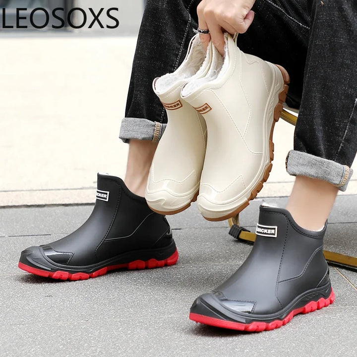 New Winter Cotton Mans Shoes Casual Men's Rain Boots Pvc Waterproof Rubber High Quality Mens Chef Fishing Shoes Size Plus 39-48