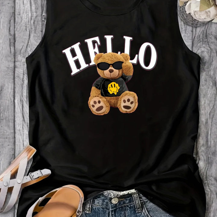 Women's Christmas Day long sleeved T-shirt &Summer Casual Loose Size  BEAR cartoon Print Round Neck Sleeveless Tank Top T-shirt