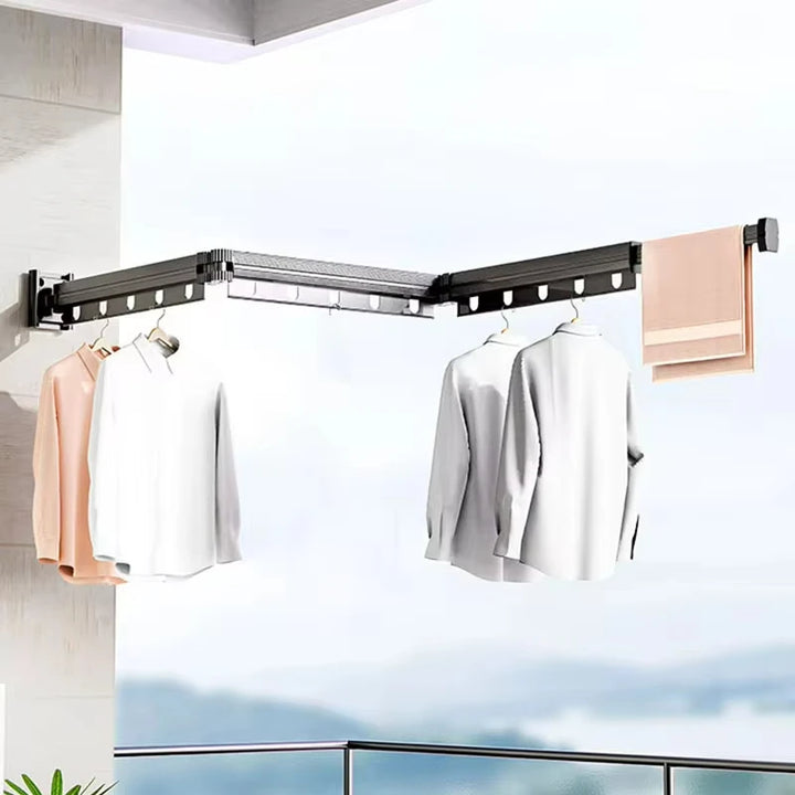 Folding Clothes Hanger Wall Mounted Retractable Cloth Drying Rack Indoor Outdoor Space-saving Aluminum Alloy Laundry Clothesline