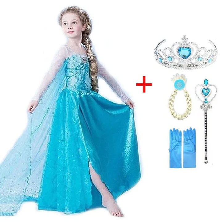 2024 New Elsa Dress Girls Halloween Cosplay Costume Princess Dresses For Kids Christmas Birthday Fancy Party Vestidos Menina