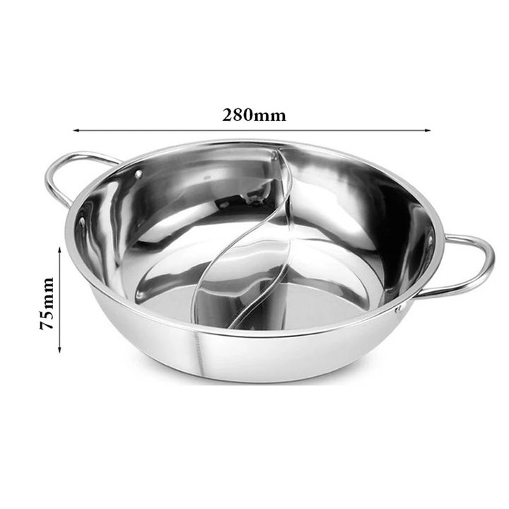 30cm Twin Divided Hot Pot Stainless Steel Hotpot Kitchen Cooker Gas Stove Compatible Pots Home Kitchen Cookware Soup Cooking