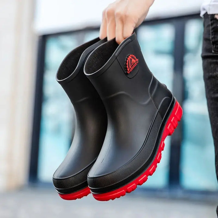 Rain Boots Mens Cropped Rain Boots Non-slip Waterproof Car Wash Work Fishing Water Shoes Thick-soled Wear-resistant Rubber Shoes