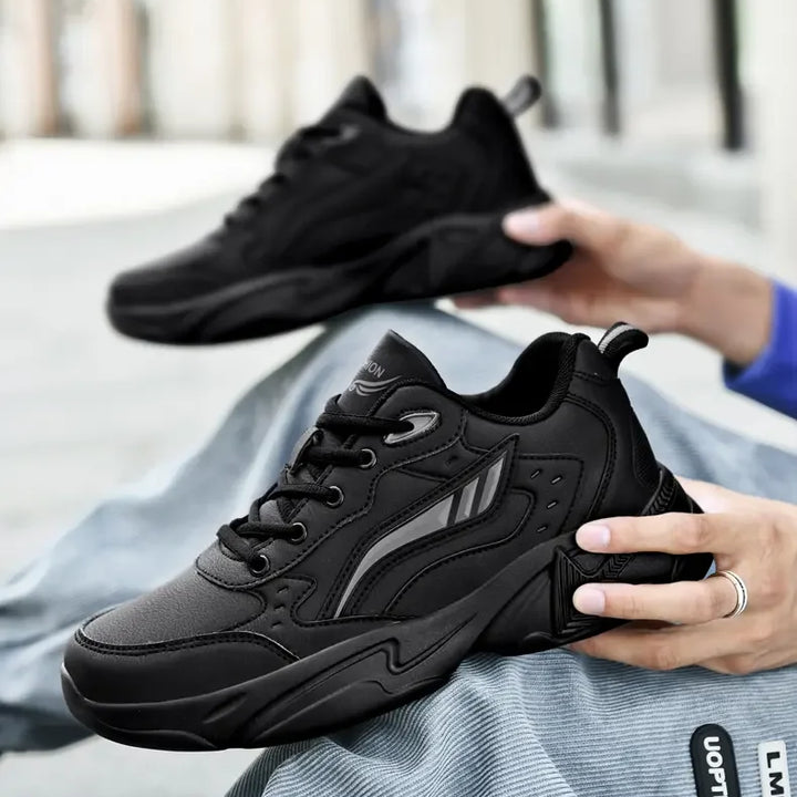 SYTK PU Leather Sneakers Men Casual Shoes Sports Boys Pure Black Plus Big Size 47 48 Tenis Masculino Shoes