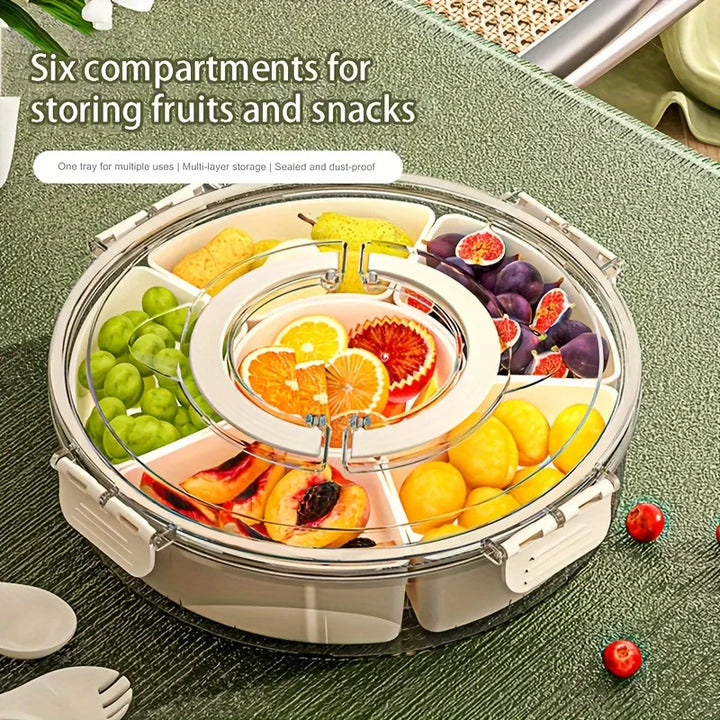 Rotating Snack Organizer Portable Snack Box Organizer Divided Serving Tray with Lid Clear Snackle Box Container for Fruits Candy