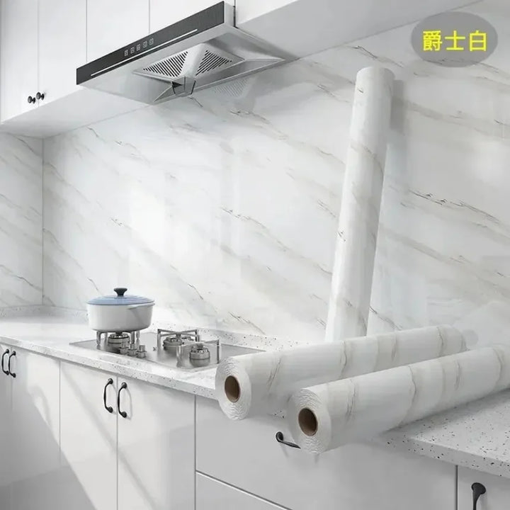 10M Marble Kitchen Oil-Proof Film Waterproof Self-adhesive Wall Tile Sticker Moisture-Proof Countertop Cabinet Cover Wallpaper