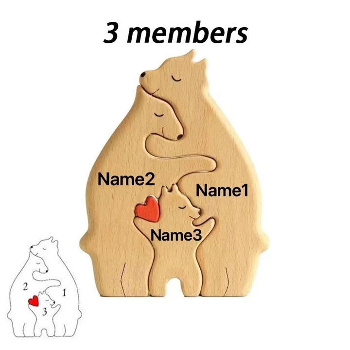 Art Wooden Bear Family Puzzle Personalized Name Custom Home Decor Thanksgiving Christmas Heartwarming Gift for Baby Mom