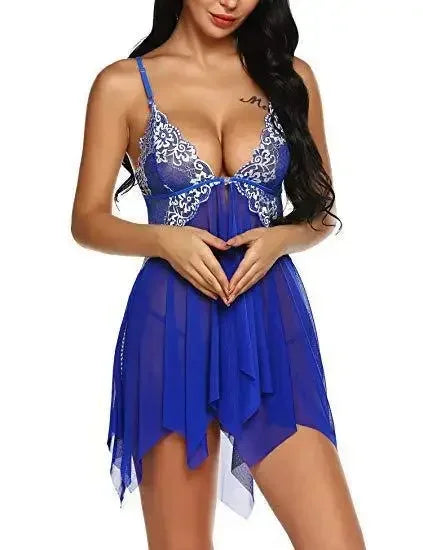 Sexy Lace Sleepwear Pajamas V-neck Lace Dress Mujer Lingerie Pornos Costumes Exotic Apparel Female Underwear Nightgown Erotic