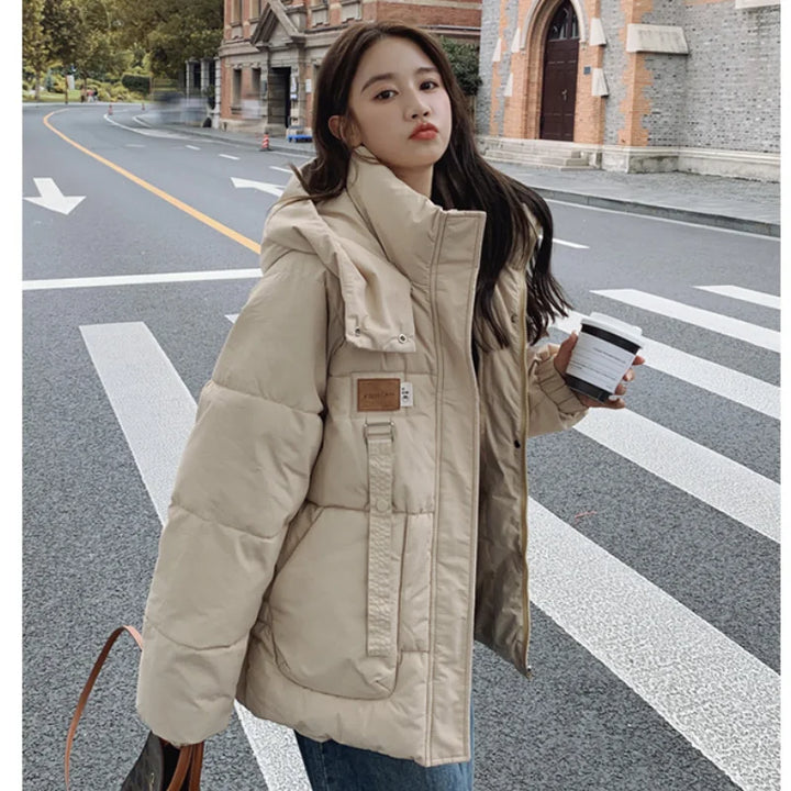 Women Khaki Down Jacket Fashion WhiteThickening Warm Feather Female Duck Down Comfortable Short Solid 2023 Winter Hooded Outwear