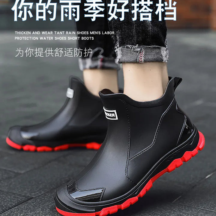 Men's Rain Boots Outdoor Casual Men Ankle Hiking Fishing Water Shoes Waterproof Work Boot Personality Non-slip Male Footwear