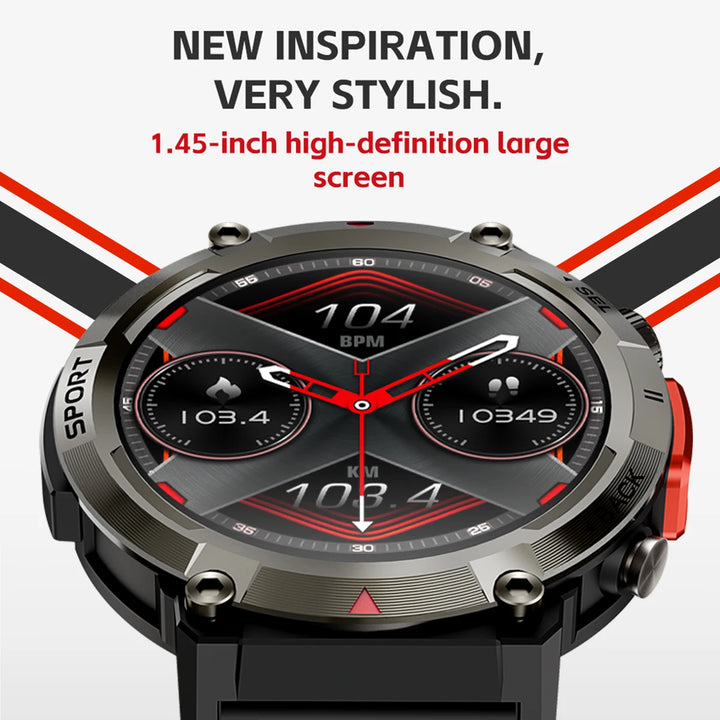 Outdoor Sports Smart Watch Flashlight 1.45" HD Screen Bluetooth Call For Men Fitness Tracker SmartWatch Android IPhone IOS