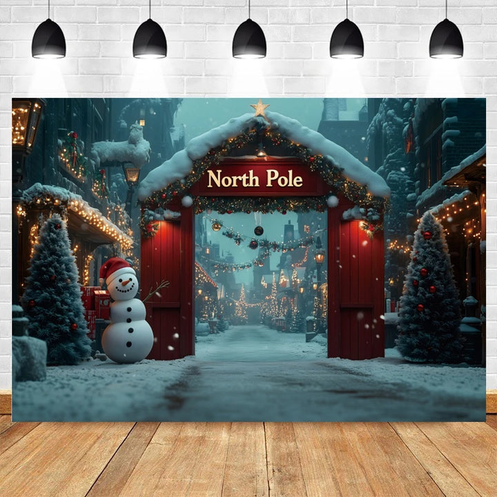 North Pole Theme Christmas Photography Backdrop Winter Snowman Xmas Tree Candy Kids Portrait Background Photo Studio Props