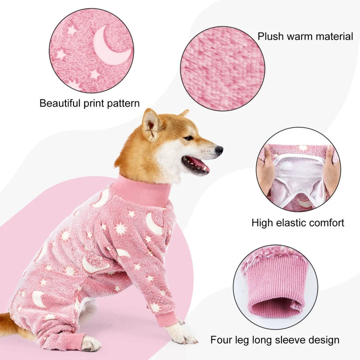 Soft Dog Pajama 4 Legged Warm Fleece Stretchable Dog Pajamas Onesie Pet Pjs Full Body Cover Dog Jumpsuit Clothing