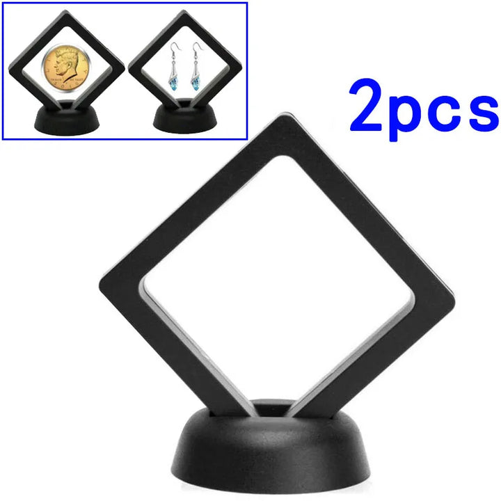 3D Coin Frame Black Display Exhibiting Floating Holder Plastic Square 2pcs Stand 90*90mm Box Case Collection Jewelry