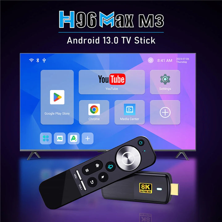 H96 Max M3 Smart TV Stick 8K Android 13 WIFI6 Voice Control Android HDMI-compatible TV Box 2GB 16GB OTA Bluetooth Media Player