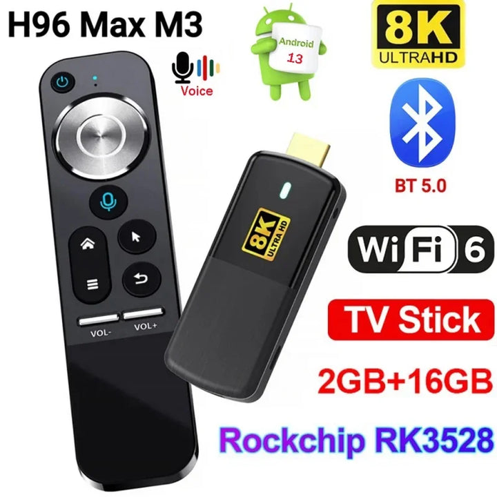 H96 Max M3 smart TV stick 8K Android 13 5G wifi6 voice control rk3528 Android HD TV box 2GB 16GB OTA BT 5.0 media player IPTV