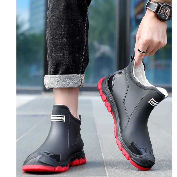 New Winter Cotton Mans Shoes Casual Men's Rain Boots Pvc Waterproof Rubber High Quality Mens Chef Fishing Shoes Size Plus 39-48