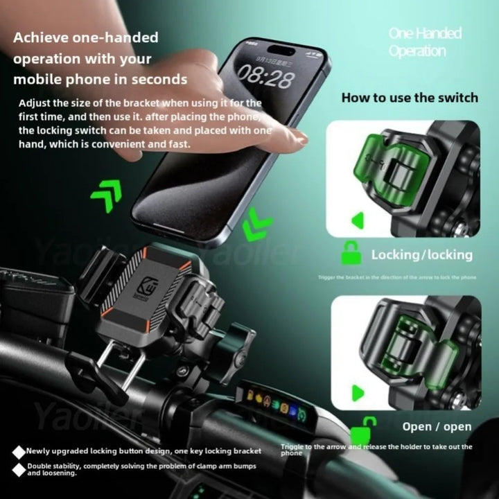 Kewig NEW Motorcycle Fork Stem Shock Absorption Phone Mount Holder w/ Qi 15W Wireless Charger & 36W PD/USB-C Fast Charging Port