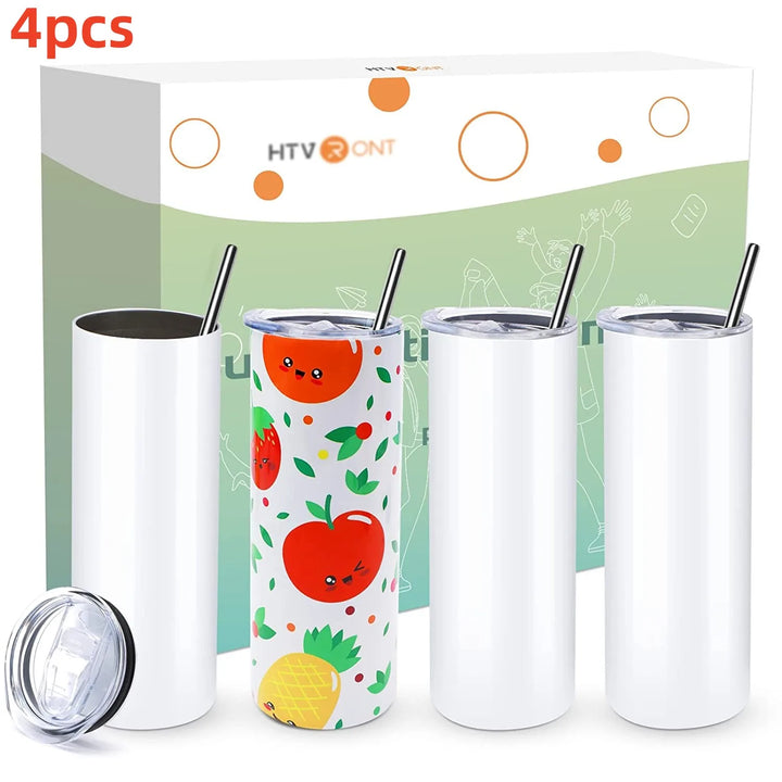 HTVRONT 4 Pack 20oz Straight Sublimation Tumblers Easy to Sublimate Skinny Tumbler Blanks DIY Mugs Cups with Straw Lid Gifts