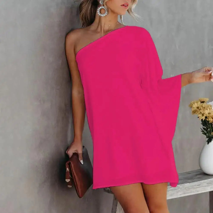 Party Dress Sexy One-Shoulder Long Sleeve Halter Loose Irregular Sundress Cover-Ups Elegant Women Gradient Color Beach Dress