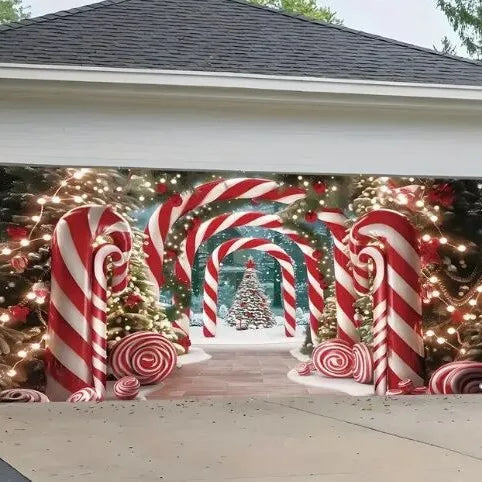 Merry Christmas Garage Banner, Red Candy, Patio Decoration, Party Atmosphere Scene Layout, Decoration Supplies