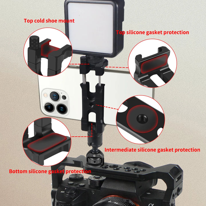 U Clip Phone Holder Extendable 62-87mm Width Clamp Cold Shoe Mount 1/4" ARRI for iphone Camera Cage Phone Stand Tripod Bracket