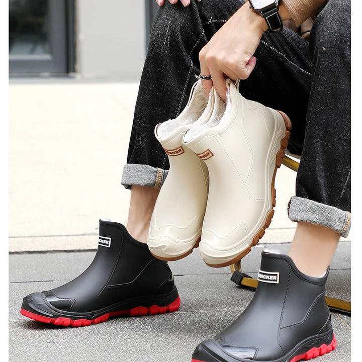 New Winter Cotton Mans Shoes Casual Men's Rain Boots Pvc Waterproof Rubber High Quality Mens Chef Fishing Shoes Size Plus 39-48