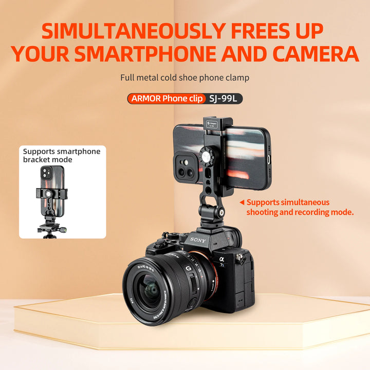 Fotopro SJ99L Metal Phone Clip with Cold Shoe Horizontal Vertical Shooting Smartphone Mount Holder for Tripod iPhone